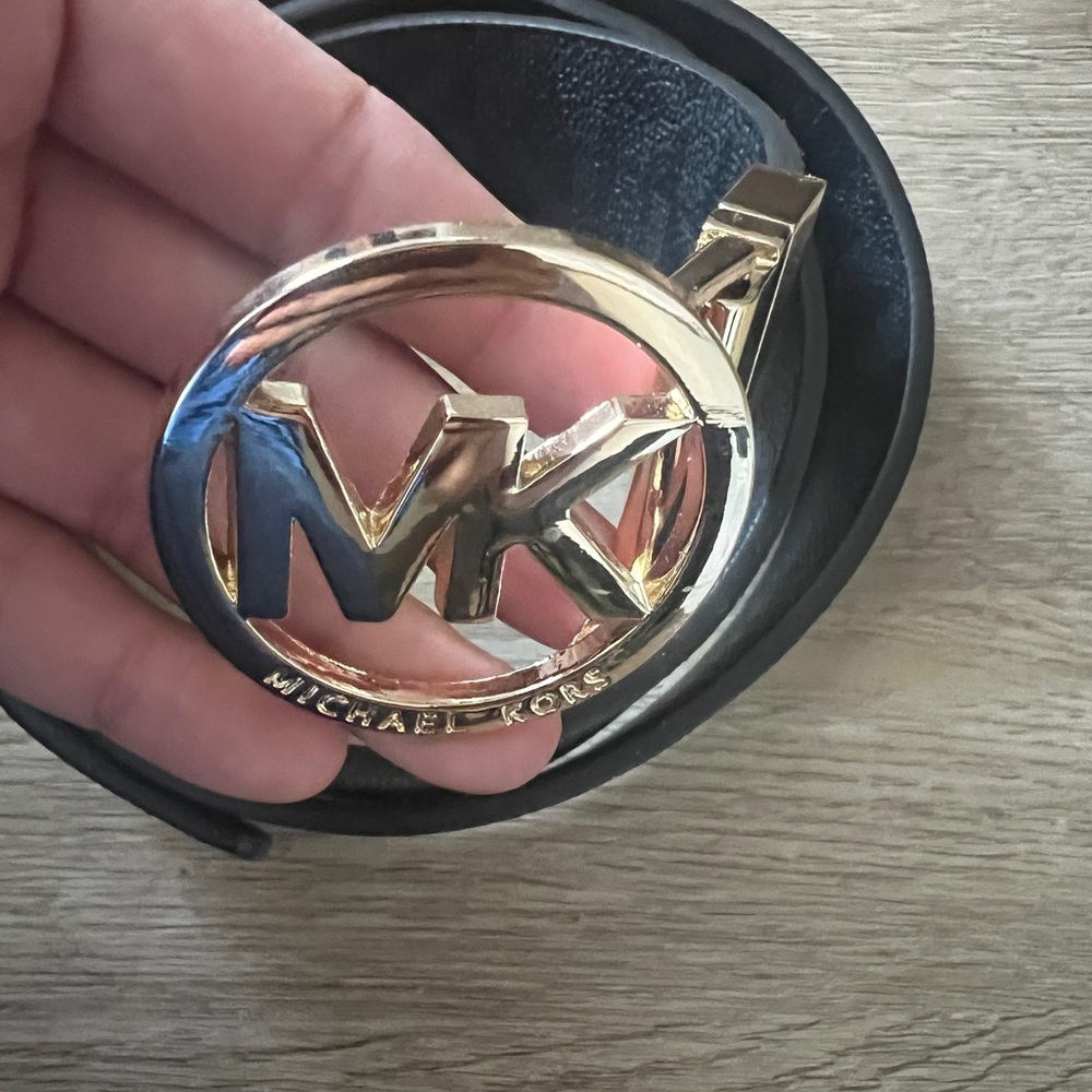 Michael Kors Black Belt with Gold MK Buckle
